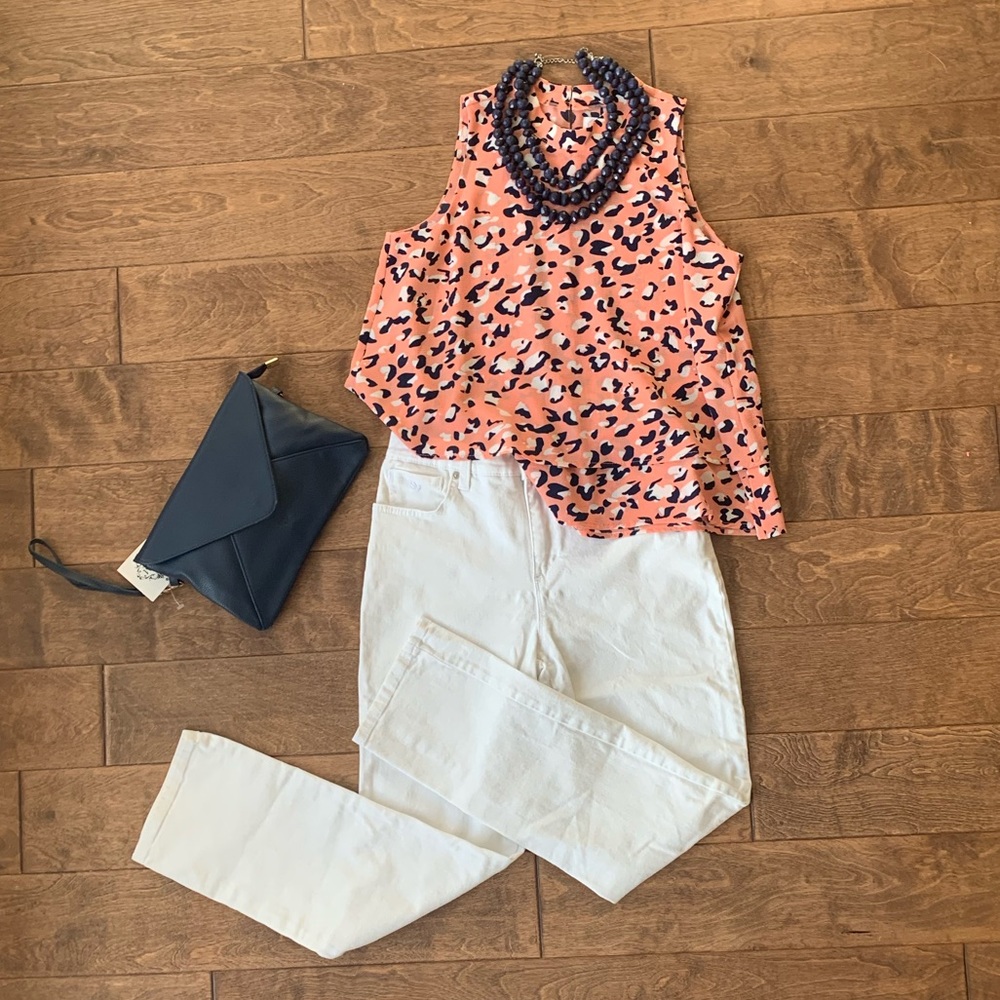Mud Pie • Size Small • sleeveless top • coral, navy & white • NEW w/ Tags